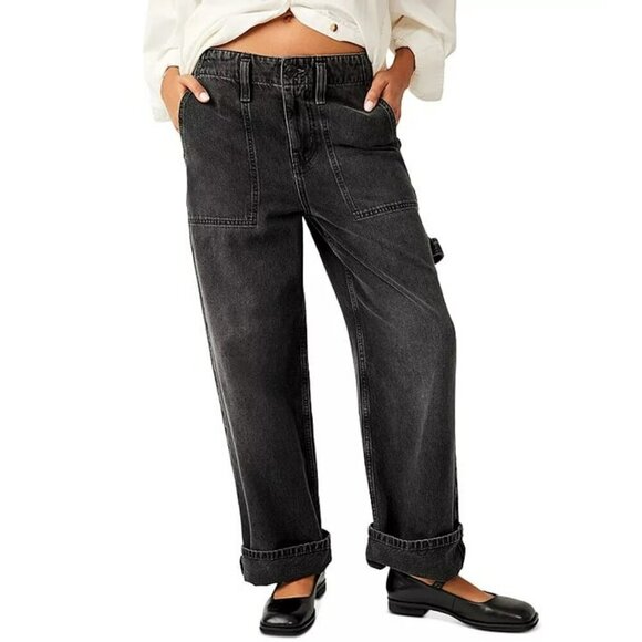 Free People Denim - Free People Major Leagues Mid Rise Cuffed Black Jeans Size 26 (MSRP $128)